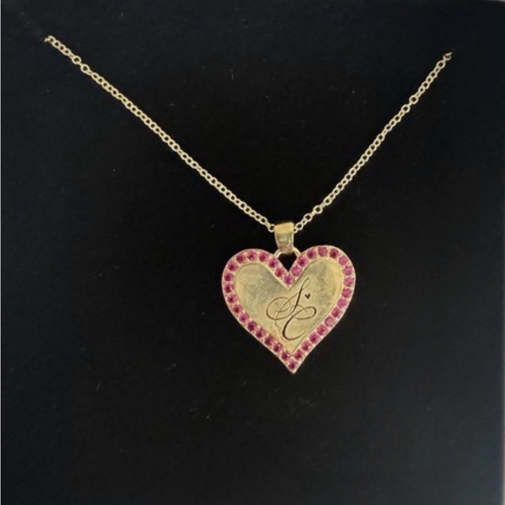 New With Box Sabrina Carpenter Heart Necklace With Dark Pink Gemstone Border